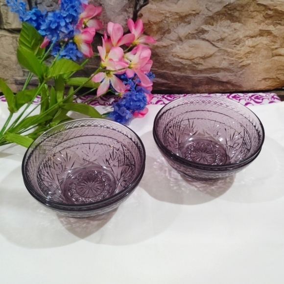 4 Vintage Cristal D'Arques Durand Amethyst Glass 5.5" Bowls Violet Purple Tint - Picture 3 of 13